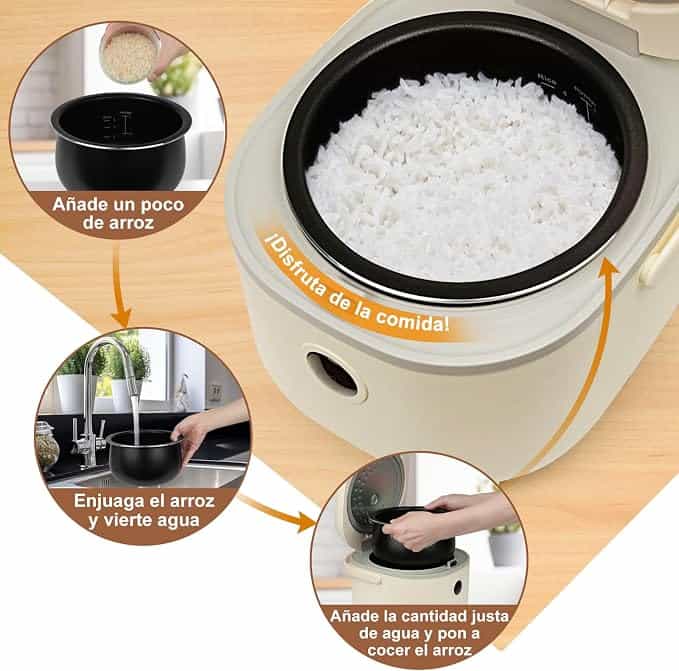 Arrocera Multifuncional Blanca con Vaporera para 2-4 personas
