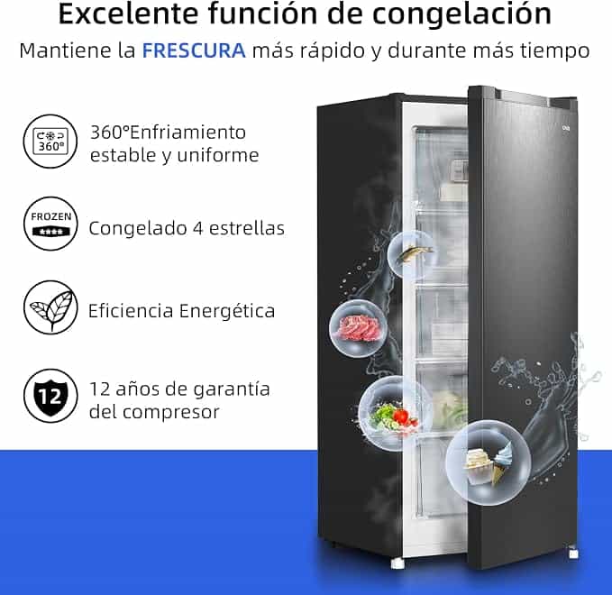 Congelador Vertical 145L con 4 Estrellas & Puerta Reversible Negro