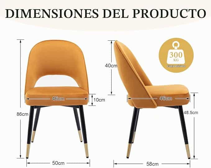  2PCS Sillas de Comedor Elegante de Terciopelo, Amarillo